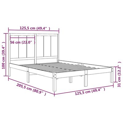 vidaXL gultas rāmis, pelēks, priedes masīvkoks, 120x200 cm