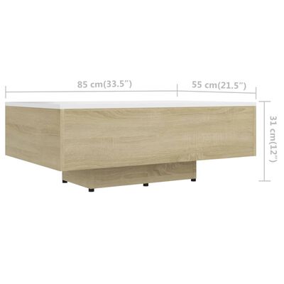 vidaXL kafijas galdiņš, 85x55x31 cm, balta, ozolkoka krāsa