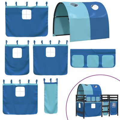 vidaXL bērnu augstā gulta ar tuneli, zila, 90x190 cm, priede
