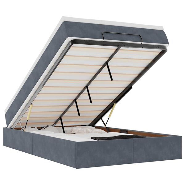 vidaXL Osmaņu gultas rāmis ar matrača tum&scaron;i pelēks 120x200cm samts