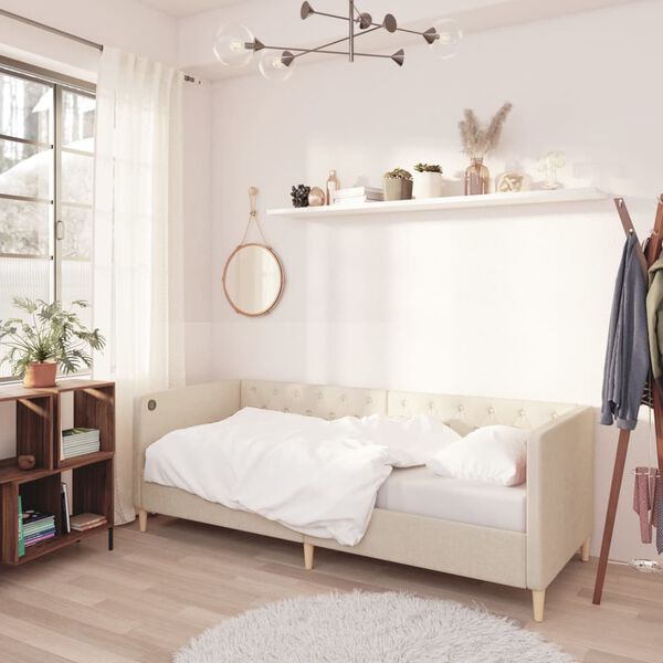 vidaXL dīvāngulta, USB, krēmkrāsas audums, 90x200 cm