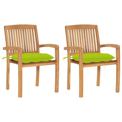 vidaXL dārza krēsli, 2 gab., koši zaļi matrači, masīvs tīkkoks