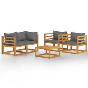 vidaXL 5-daļīgs dārza atpūtas mēbeļu komplekts ar matračiem, akācija