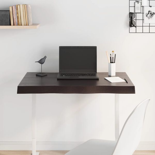 vidaXL galda virsma, tumši brūna, 80x60x(2-6) cm, ozola masīvkoks