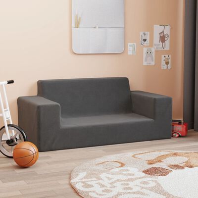 vidaXL divvietīgs bērnu dīvāns, antracītpelēks, mīksts plīšs