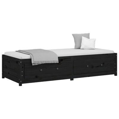 vidaXL gulta, melna, 90x190 cm, vienvietīga, priedes masīvkoks