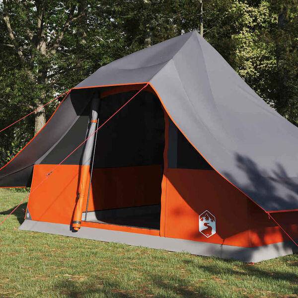 vidaXL Tipi telts ar jumtu Pelēka un oranža 364 x 281 x 257 cm tafta