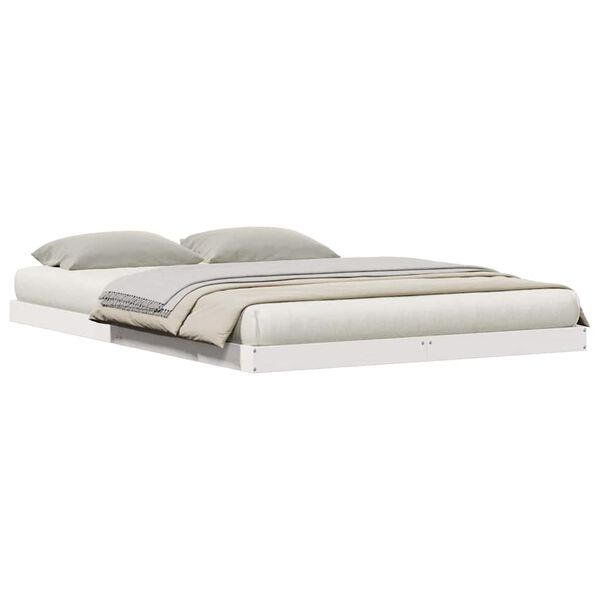 vidaXL Grīdas gultas rāmis Balts 213.5 x 104 x 9 cm Ciets priedes koks