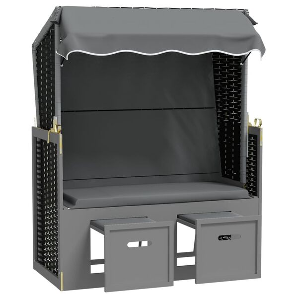 vidaXL sauļo&scaron;anās krēsls ar jumtu un spilveniem, PE rotangpalma, koks