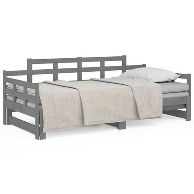 vidaXL izvelkama gulta, pelēka, priedes masīvkoks, 2x(80x200) cm