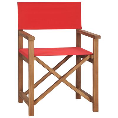 vidaXL režisora krēsls, masīvs tīkkoks, sarkans