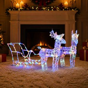 vidaXL Ziemassvētku dekorācija, ziemeļbrieži, kamanas, 160 LED, 130 cm