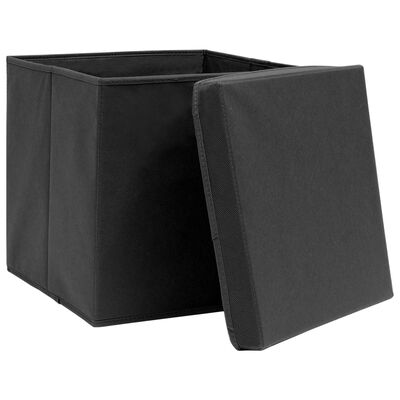 vidaXL uzglabāšanas kastes ar vāku, 10 gab., melnas, 28x28x28 cm