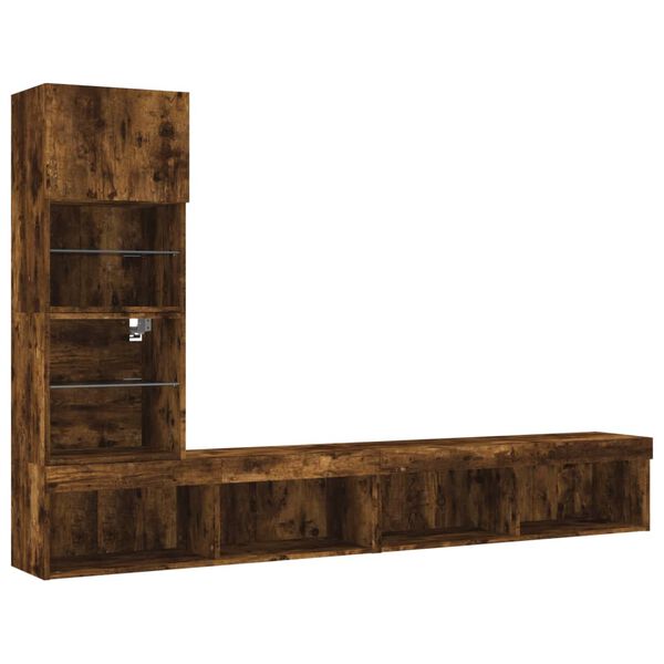 vidaXL 4-daļīgs TV skapī&scaron;u komplekts ar LED, ozola, inženierijas koks