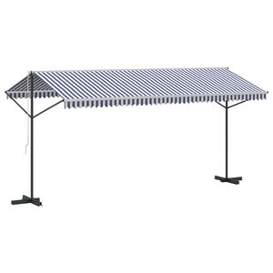 vidaXL brīvi stāvo&scaron;a nojume, zili balta, 500x300 cm, audums, tērauds