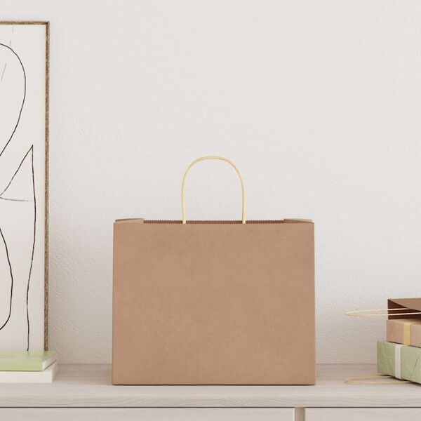 vidaXL papīra maisiņi 250 gab. ar rokturiem, brūni, 32x22x24 cm