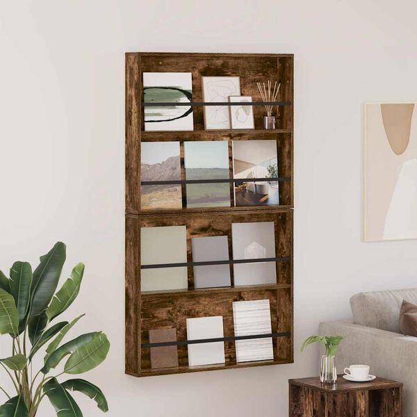 vidaXL Žurnālu statīvs ar plauktu 2 pcs Dūmaka ozols 80 x 12 x 70 cm