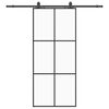 vidaXL bīdāmās durvis ar stiprinājumiem, melns, stikls, 90x205 cm