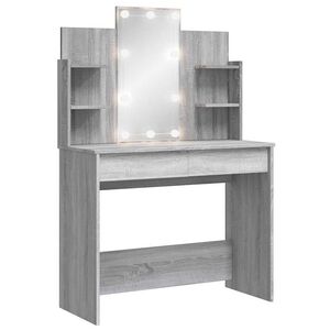 vidaXL spoguļgaldiņ&scaron; ar LED, pelēka ozolkoka krāsa, 90x42x142 cm