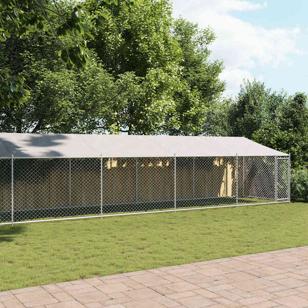 vidaXL suņu būris ar jumtu un durvīm, pelēks, 12x2x2m, cinkots tērauds