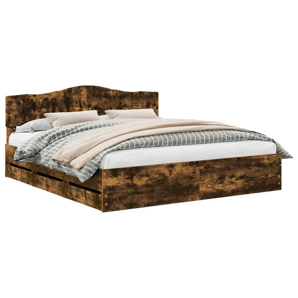 vidaXL Gultas rāmis Dūmaka ozols 200 x 200 cm Inženieru koks