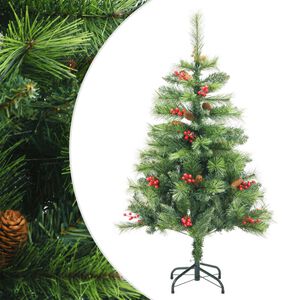 vidaXL mākslīgā Ziemassvētku egle ar čiekuriem un ogām, 150 cm