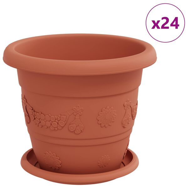 vidaXL Augu podi 24 pcs Ķieģeļu sarkans &Oslash; 26 x 21.5 cm Plastmasa