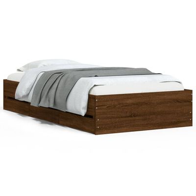 vidaXL gultas rāmis ar atvilktnēm, brūns, 75x190 cm, inženierijas koks