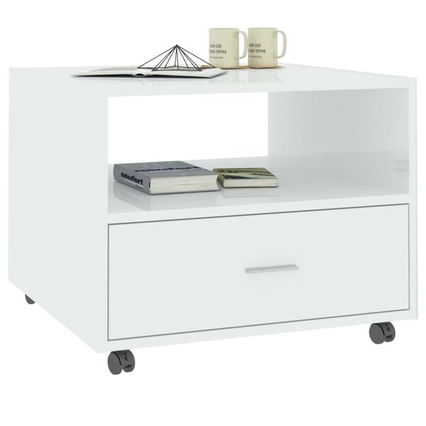 vidaXL kafijas galdiņ&scaron;, spīdīgi balts, 55x55x40 cm, inženierijas koks