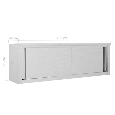 vidaXL virtuves sienas skapis ar bīdāmām durvīm, 150x40x50 cm, tērauds