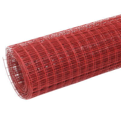 vidaXL stiepļu žogs, tērauds ar PVC pārklājumu, 10x0,5 m, sarkans