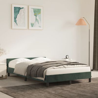 vidaXL gultas rāmis ar galvgali, tumši zaļš samts, 120x190 cm