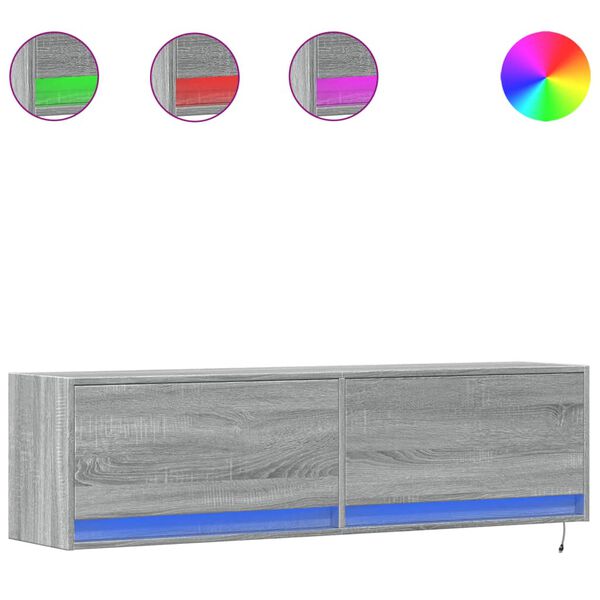 vidaXL TV sienas skapītis ar LED lampiņām, pelēka ozola, 140x31x38 cm