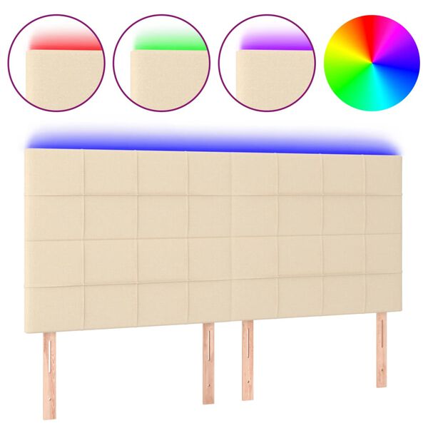 vidaXL gultas galvgalis ar LED, 160x5x118/128 cm, krēmkrāsas audums
