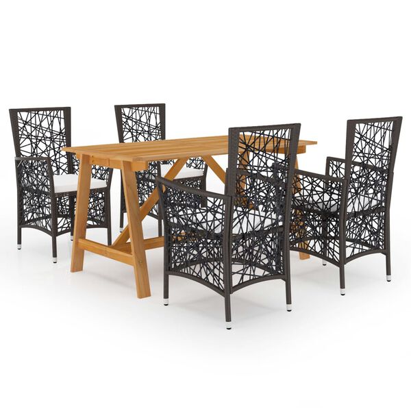 vidaXL 5-daļīgs dārza mēbeļu komplekts, brūns