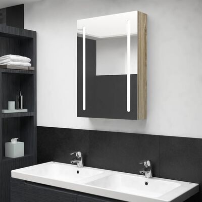 vidaXL vannasistabas skapītis ar spoguli un LED, 50x13x70 cm, ozolkoka