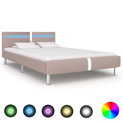 vidaXL gultas rāmis ar LED, kapučīno krāsas mākslīgā āda, 120x200 cm