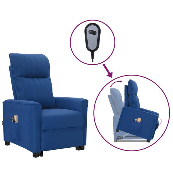 vidaXL masāžas krēsls, paceļams, zils audums