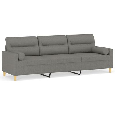 vidaXL trīsvietīgs dīvāns ar spilveniem, tumši pelēks, 210 cm, audums