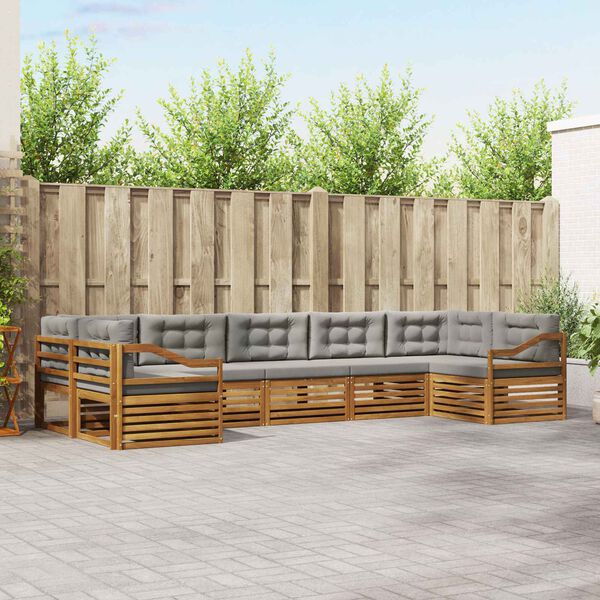 vidaXL Dīvāna komplekti ar spilvenu 7 pcs Dabīgs un gai&scaron;i pelēks