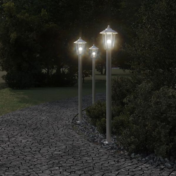 vidaXL āra zemes lampa, sudrabaina, 120 cm, nerūsējo&scaron;s tērauds