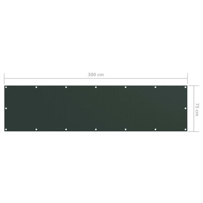 vidaXL balkona aizslietnis, 75x300 cm, tumši zaļš oksforda audums
