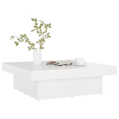 vidaXL kafijas galdiņš, spīdīgi balts, 90x90x28 cm, skaidu plāksne
