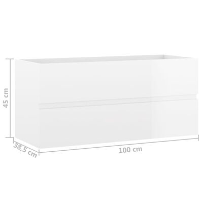 vidaXL izlietnes skapītis, spīdīgi balts, 100x38,5x45cm, skaidu plātne