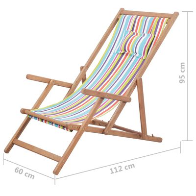 vidaXL saliekams pludmales krēsls, krāsains audums, koka rāmis