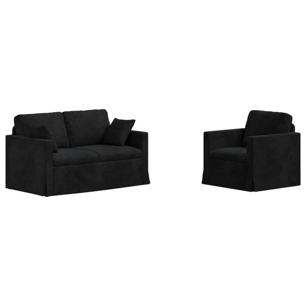 vidaXL Dīvāns 2 pcs Melna 138 x 78 x 80 cm Samts