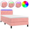 vidaXL atsperu gulta ar matraci, LED, rozā samts, 90x190 cm