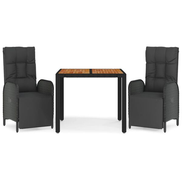 vidaXL 3-daļīgs dārza virtuves mēbeļu komplekts, melna PE rotangpalma