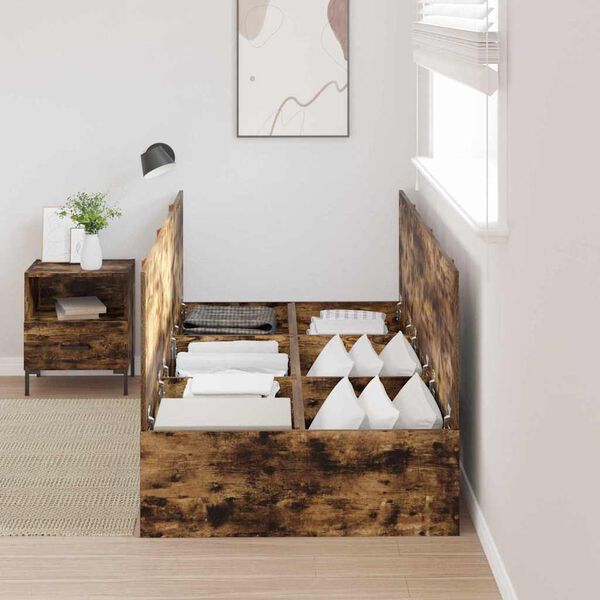 vidaXL Gultas ar uzglabā&scaron;anas vietu Dūmaka ozols 100 x 200 cm