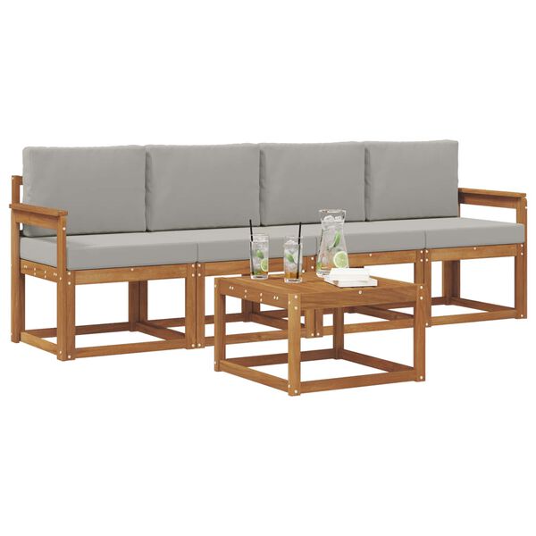 vidaXL Āra dīvānu komplekts ar spilvenu 5 pcs Dabīgs un gai&scaron;i pelēks